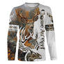 T-shirt manches longues chasse cerf passion design all-over, coupe unisexe personnalisable au prénom