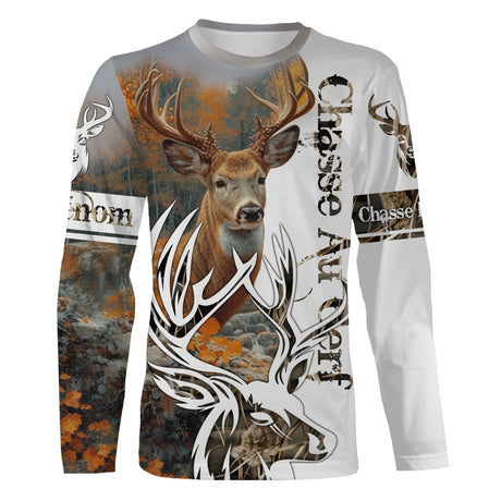 T-shirt, Sweat Chasse Au Cerf, Cadeau Personnaliser Chasseur, Camouflage Chasse Passion - CT09112219 T-shirt All Over Manches Longues Unisexe