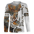T-shirt manches longues chasse cerf passion design all-over, coupe unisexe personnalisable au prénom