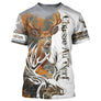 T-shirt chasse cerf passion camouflage marron orange avec grand cerf central et lettrage Chasse Au Cerf, prénom imprimé