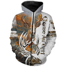 Sweater chasse cerf passion all-over orange marron, marquage prénom intégré au design iconique