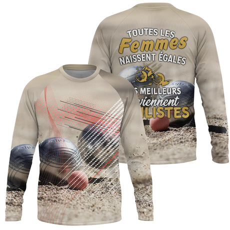Sweat pétanque sable beige all over photo boules réalistes citation bouliste 100 coton personnalisable