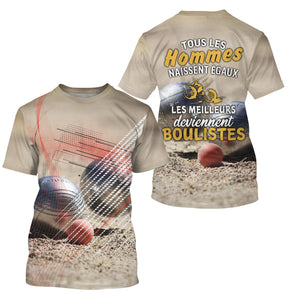 T-shirt pétanque sable beige all over photo réaliste boules en mouvement citation meilleurs boulistes PRÉNOM