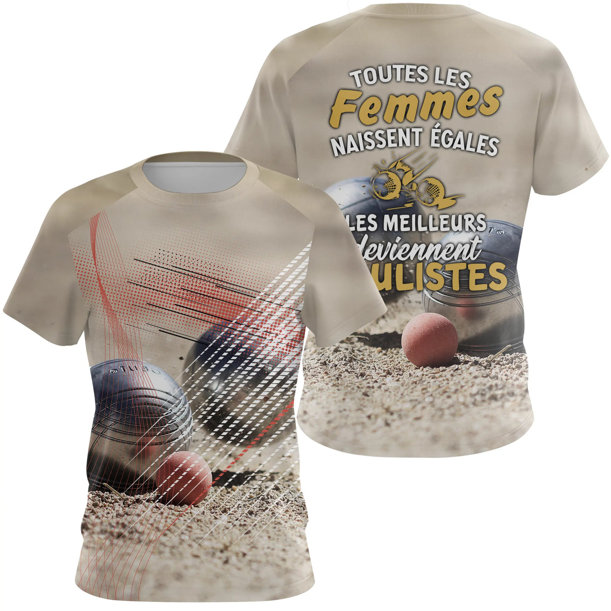 T-shirt et Sweat Pétanque Homme Femme - 100% Coton, Imprimé Full, Style Sportif et Engagé - Polo Femme