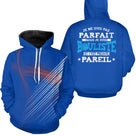 Sweat bouliste bleu vue dos design rayures dynamiques message bouliste presque pareil coton sublimation