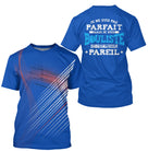 T-shirt bouliste bleu all over rayures rouges blanches message pas parfait mais bouliste personnalisé manche