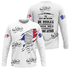 Sweat pétanque blanc all over boules photo réaliste drapeau français copains coton personnalisable