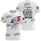 T-shirt pétanque blanc vue dos boules argentées photo réaliste drapeau français histoire de boules coton