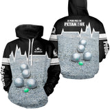 Sweat pétanque noir vue dos design boules sol gris message complice 100 coton sublimation