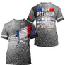 T-shirt papy pétanque gris béton drapeau français déchiré illustration boules message humoristique manche personnalisable
