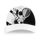 Casquette tennis noir et blanc personnalisée raquette graphique inscription TENNIS face design minimaliste