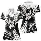 Polo tennis noir et blanc vue dos design raquettes contrasté sublimation intégrale personnalisable