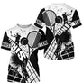 T-shirt tennis noir et blanc raquettes croisées joueurs silhouettes inscription TENNIS personnalisable manches