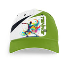 Casquette tennis multicolore blanc et vert chartreuse joueur splash coloré inscription TENNIS face
