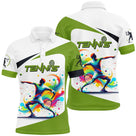 Polo tennis multicolore blanc et vert chartreuse joueur splash coloré inscription TENNIS face