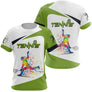 T-shirt tennis multicolore blanc et vert chartreuse vue dos joueur splash design graphique