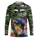 Sweat UV à capuche pêche bar peau passion multicolore camouflage écailles prénom personnalisé, vue de face