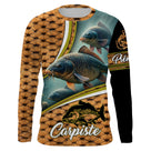Sweat à capuche carpiste personnalisé orange et noir, marquage prénom pour passionné pêche carpe