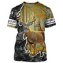 T-shirt chasse cerf camouflage forêt avec grand cerf au brame et cardinal rouge, prénom et texte personnalisés