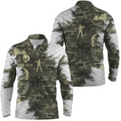 Polo manches longues golf unisexe camouflage vert kaki imprimé golfeur swing voiturette zone texte personnalisable