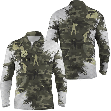 Polo Shirt Pour Homme et Femme, Cadeau Golfeur Personnalisé avec Texte-Logo, Polo à Séchage Rapide, Impression Camouflage, Golfeur, Voiture de Golf - CTS10052210 - Polo Manches Longues Unisexe