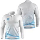 Polo manches longues sport unisexe blanc dégradé pointillé bleu ciel bas tissu respirant léger