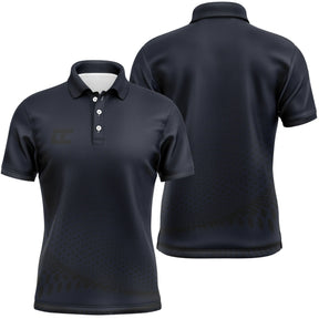 Polo sport homme bleu marine profond uni texture matelassée subtile coupe ajustée séchage rapide