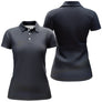 Polo sport femme bleu marine élégant uni coupe cintrée tissu technique respirant