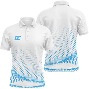 Polo sport homme blanc dégradé pointillé bleu ciel bas de polo coupe ajustée séchage rapide