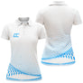 Polo sport femme blanc dégradé pointillé bleu ciel coupe cintrée tissu technique respirant