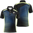 Polo golf homme noir profond lignes diagonales vert citron et bleu royal jaillissant du col coupe ajustée séchage rapide
