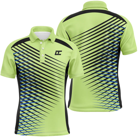 Polo golf homme vert prairie lignes diagonales bleu royal coupe ajustée séchage rapide léger