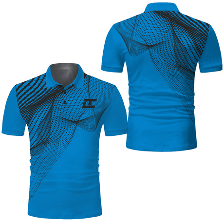 Polo golf homme bleu royal motif vague pointillée turquoise dégradé coupe ajustée séchage rapide