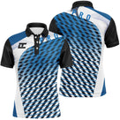 Polo sport homme motif géométrique parallélogrammes bleu royal noir et blanc bandes diagonales coupe ajustée séchage rapide