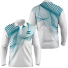 Polo manches longues golf unisexe blanc vague turquoise pointillée tissu respirant léger