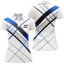 Polo golf femme blanc rayures diagonales bleu noir croisées coupe cintrée tissu technique respirant