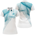 Polo golf femme blanc motif vague pointillée turquoise dégradé coupe cintrée tissu technique respirant
