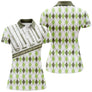 Polo golf argyle vue de face motif losanges all-over, coupe homme et femme disponibles personnalisable
