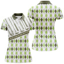 Polo golf argyle vue de face motif losanges all-over, coupe homme et femme disponibles personnalisable