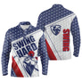 Polo golf manches longues unisexe Swing Hard, design dynamique avec motifs balles de golf et bandes rouges