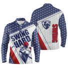 Polo golf manches longues unisexe Swing Hard, design dynamique avec motifs balles de golf et bandes rouges