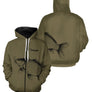 Sweat à capuche zippé pêche carpe kaki personnalisé design halieutique carpe et prénom