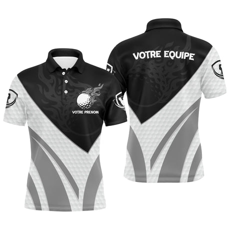 Polo de Golf Personnalisé Homme & Femme – Manches Courtes ou Longues, Design Noir et Gris Équipe & Prénom - A10092406 - Polo Homme
