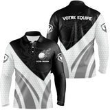 Polo de Golf Personnalisé Homme & Femme – Manches Courtes ou Longues, Design Noir et Gris Équipe & Prénom - A10092406 - Polo manches longues Homme
