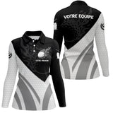 Polo de Golf Personnalisé Homme & Femme – Manches Courtes ou Longues, Design Noir et Gris Équipe & Prénom - A10092406 - Polo manches longues Femme