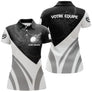 Polo golf personnalisé femme noir et blanc en coupe ajustée avec balle enflammée et marquage prénom
