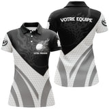 Polo de Golf Personnalisé Homme & Femme – Manches Courtes ou Longues, Design Noir et Gris Équipe & Prénom - A10092406 - Polo Femme
