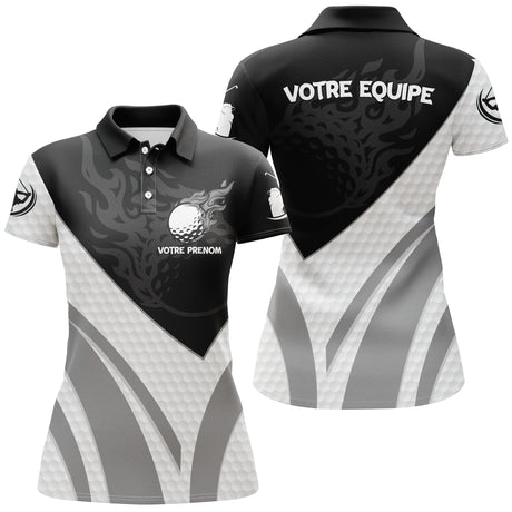 Polo de Golf Personnalisé Homme & Femme – Manches Courtes ou Longues, Design Noir et Gris Équipe & Prénom - A10092406 - Polo Femme