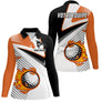 Polo manches longues Homme golf personnalisé orange et noir avec balle en flamme et logo club