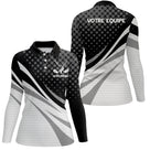 Polo manches longues Homme golf personnalisé noir et blanc design moderne et prénom brodé